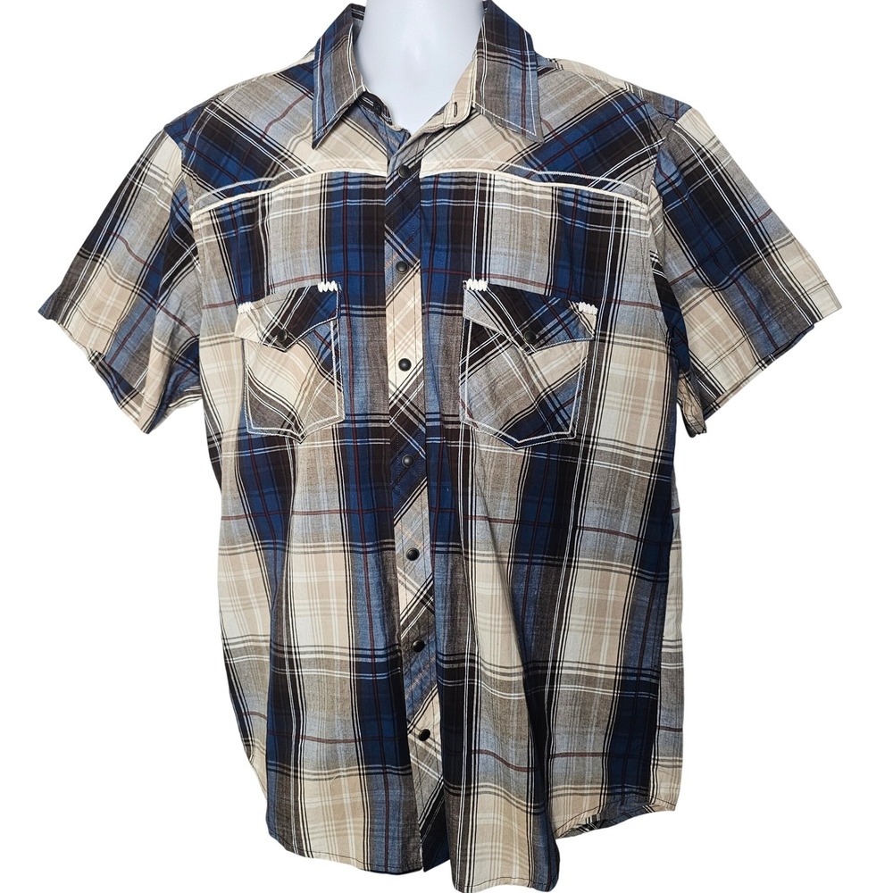 Rock & Roll Cowboy Pearl Snap Shirt Men XL Plaid Western Rodeo Honky Tonk